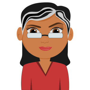 Female writer with streak of gray hair